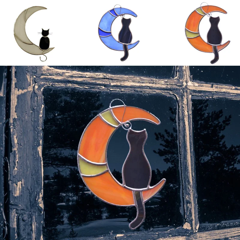 Витражные витражные настенные наклейки в форме кота на Луну окна Ловца солнца
