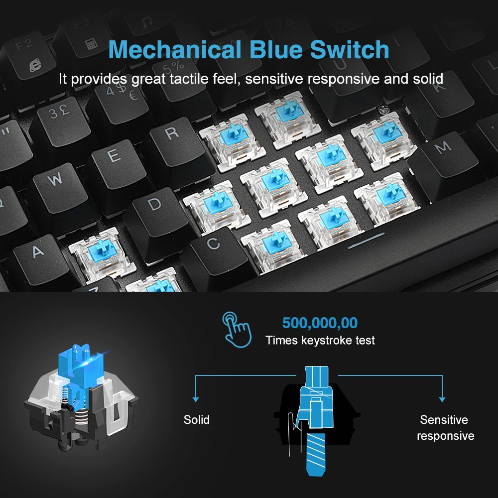TeckNet Механическая игровая клавиатура Проводная RGB 8 Светодиодный переключатель с