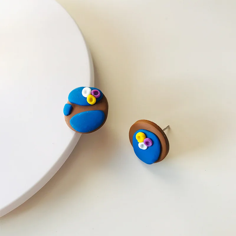 Cute Pink Flower Polymeric Clay Earrings for Women Handmade Circle Color Soft Stud Earring Fashion Jewelry Gift Accessories | Украшения и