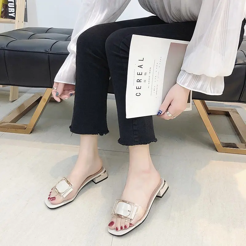 

Shoes House Slippers Platform Slipers Women Rubber Flip Flops Luxury Slides Med Rivet 2021 Hawaiian Designer PU Hoof Heels Fabri