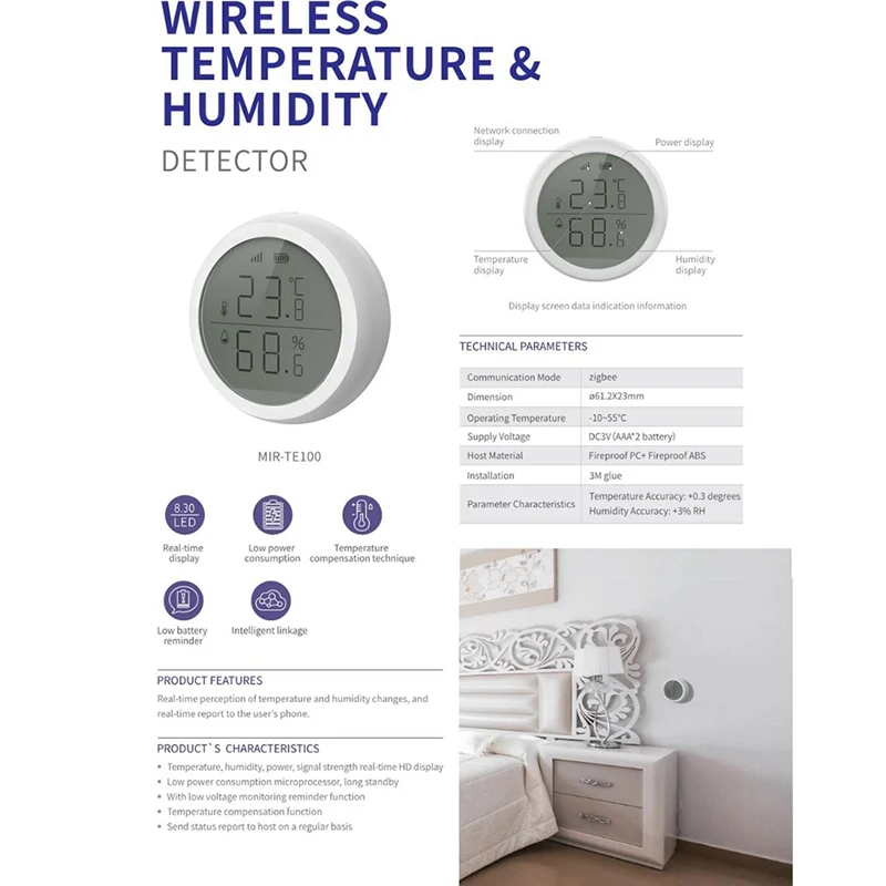 

Tuya ZigBee Smart Home Temperature and Humidity Sensor with LED Screen Works with Amazon Google Home Assistant