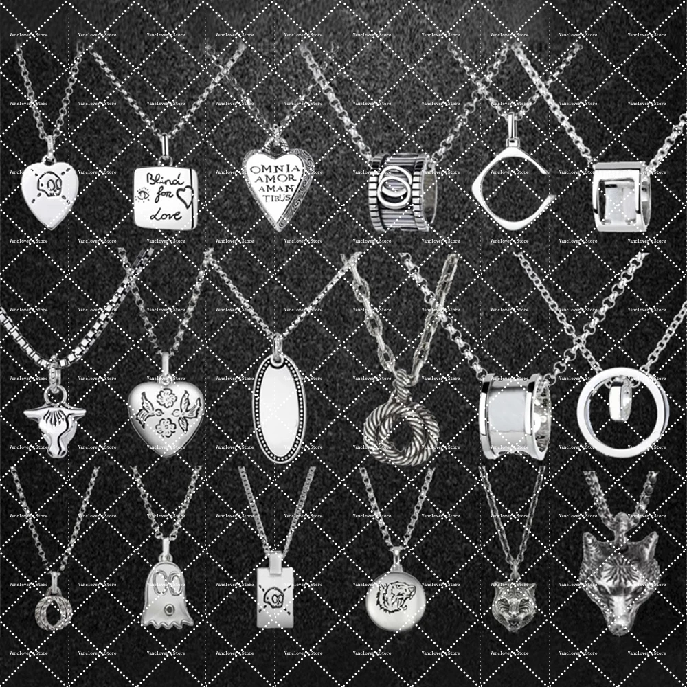 

Ag925 Sterling Silver Double G Necklace Original 1:1 Copy Men And Women Couple Retro Trend Pendant Hip Hop Luxury Jewelry Gift