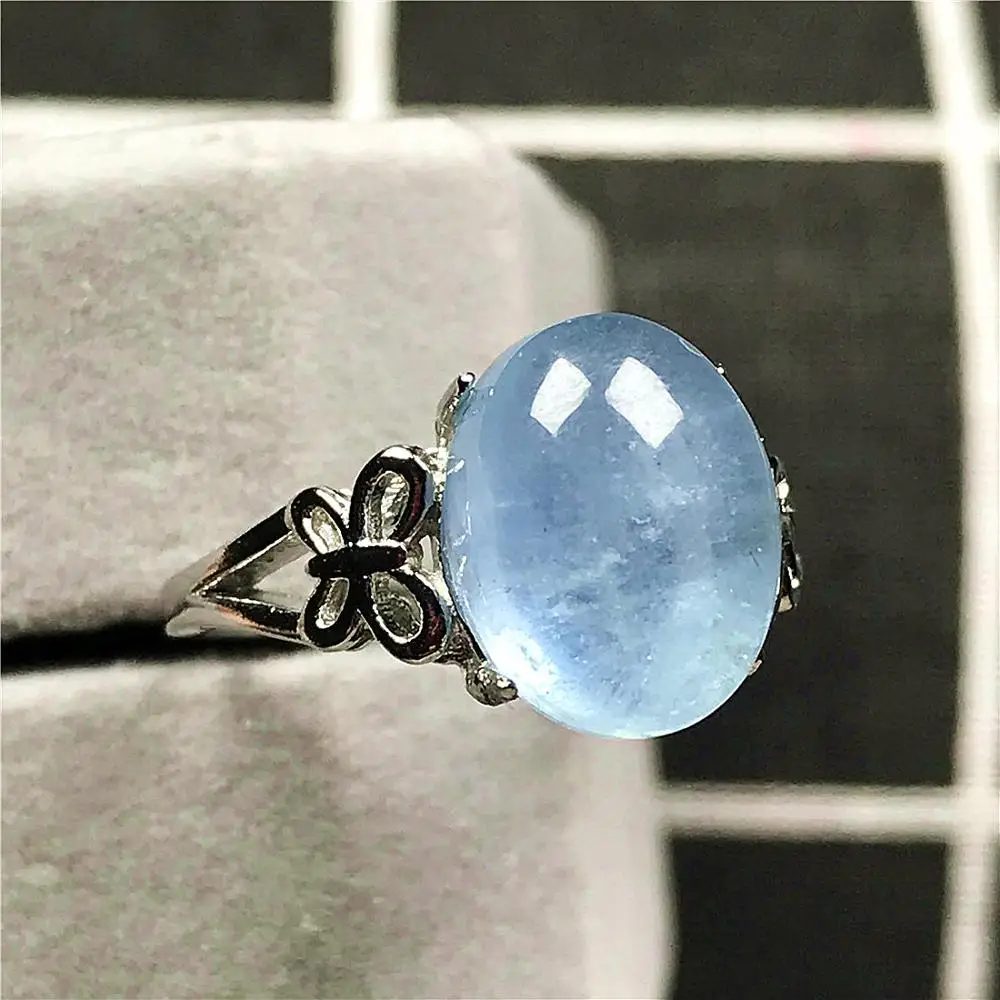 12x9 мм Натуральный аквамарин бусины Кольцо для женщин леди человек океан синий