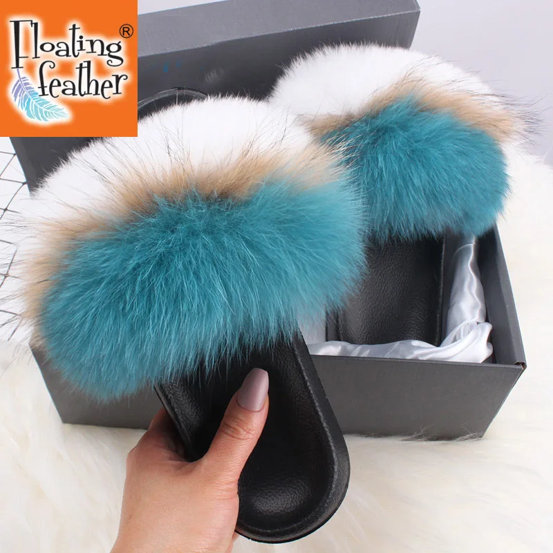 

Шлепанцы женские из лисьего меха, летние, сандалии, шлепанцы