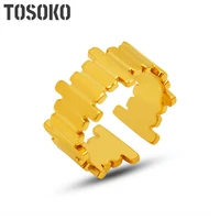 tosoko stainless steel jewelry irregular opening long ring womens fashion 18k gold plated ring bsa314