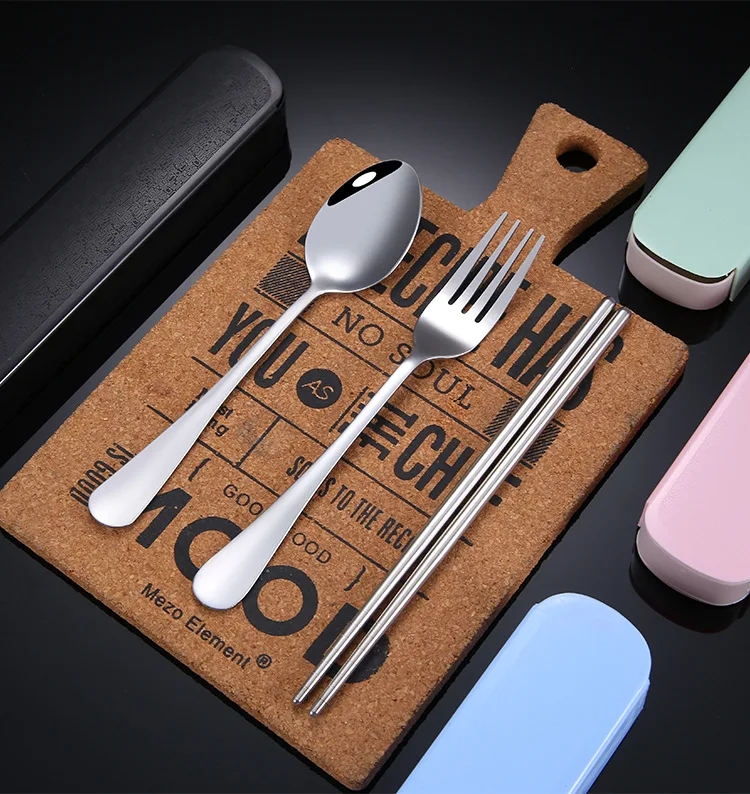 Portable Dinner Set Stainless Steel Tableware Chopsticks Fork Spoon Dinnerware For Kids School Cutlery Home Accessories | Дом и сад