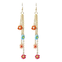 2021 trendy beads flowers drop earrings for women girl handmade tassel dangle statement brincos female jewelry wholesale party