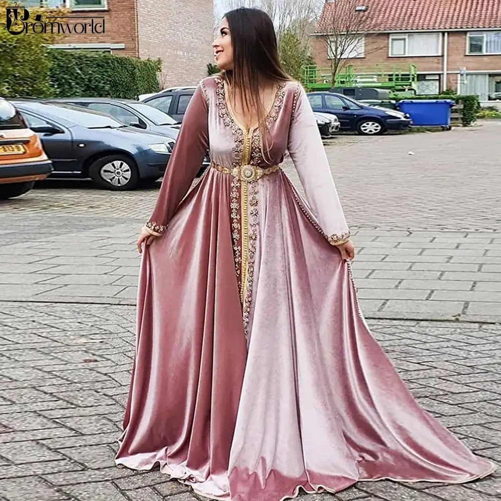 

Винтажные марокканские платья Caftans, розовые вечерние платья, женское бархатное платье с бисером, официальное платье для выпускного вечера