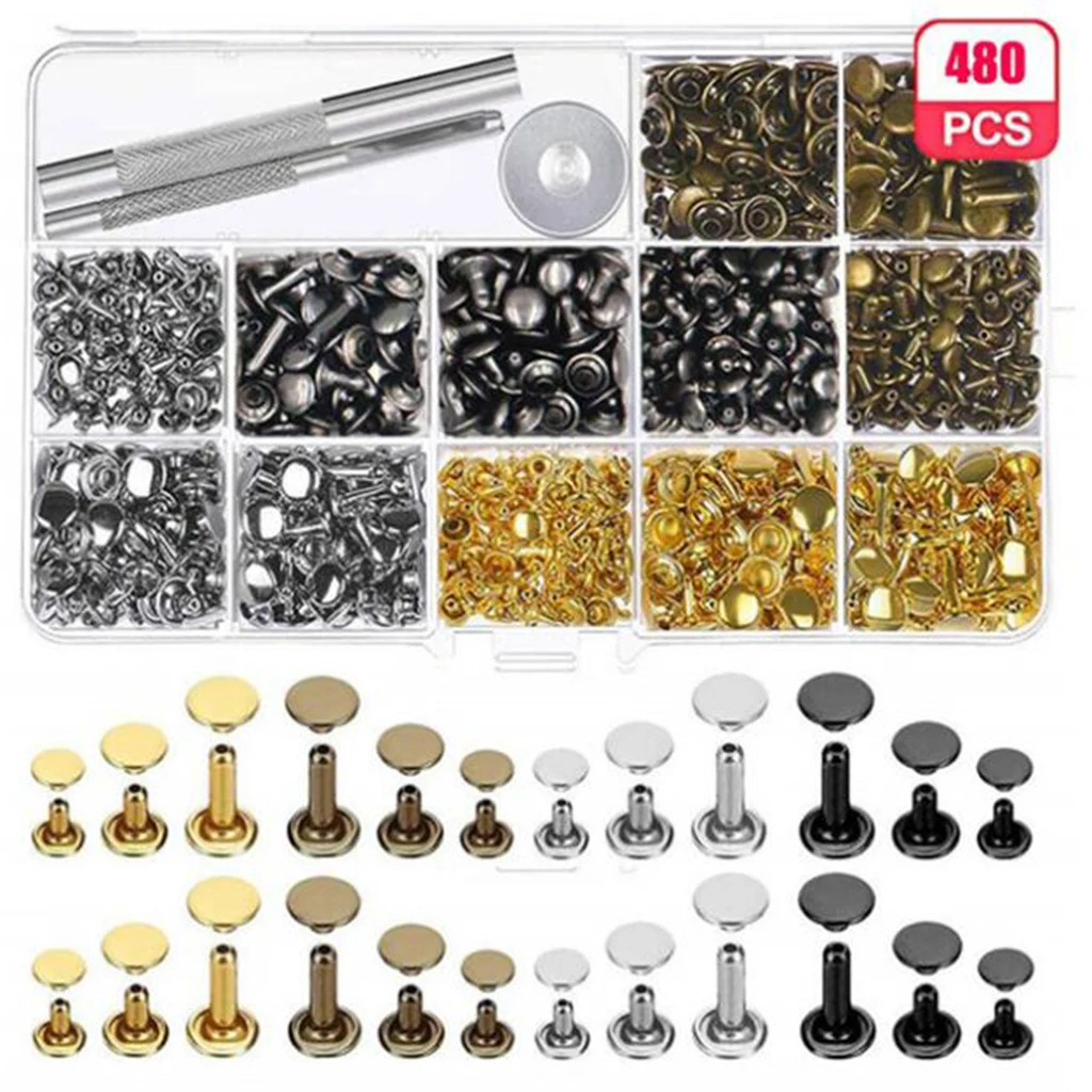 480 комплектов кожаных заклепок двойная крышка искусственный инструмент комплект