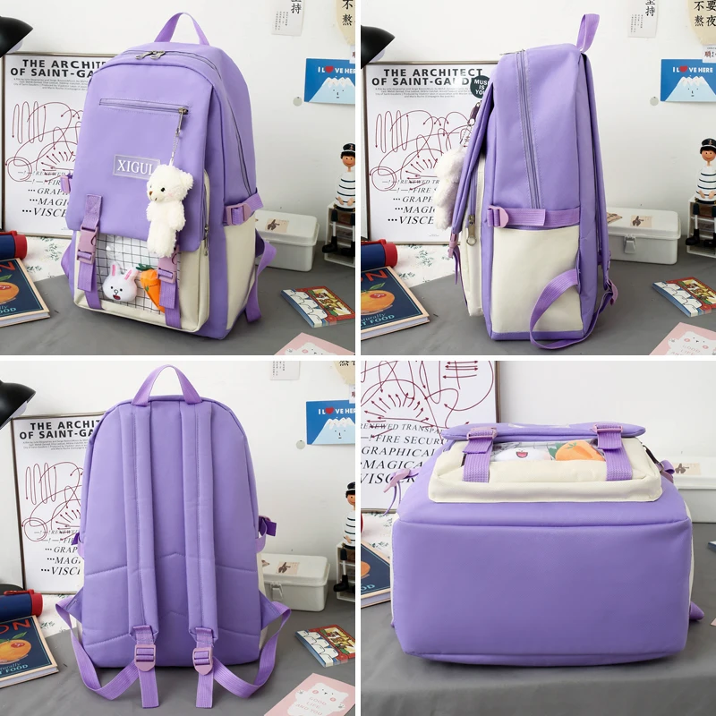 

3 Piece Set Backpack Bags for Teenage Girl 2021 Fashion Bear School Backpack Canvas Travel Women Bookbags Casual Student Bag Big