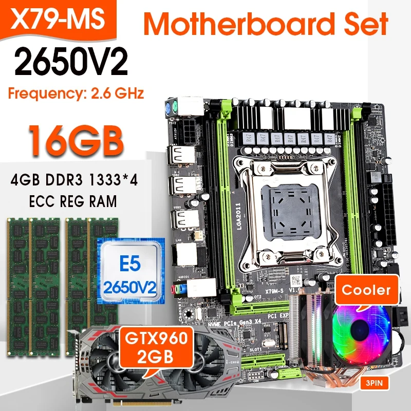 

Комплект материнской платы X79 с Xeon E5-2650 V2 CPU LGA2011 combos 4*4 Гб = 16 Гб 1333 МГц память DDR3 ОЗУ GTX 960 2 Гб графический процессор и охладитель