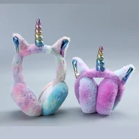 2021 new ladies unicorn earmuffs fashion winter warm lovely headwear accessories soft high quality autumn rainbow color winter