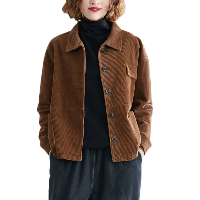 

Spring Women's Jackets Coats New Fashion Corduroy Jacket Loose Wild Short Overcoat Plus Size Female Windbreakers Vintage Tops