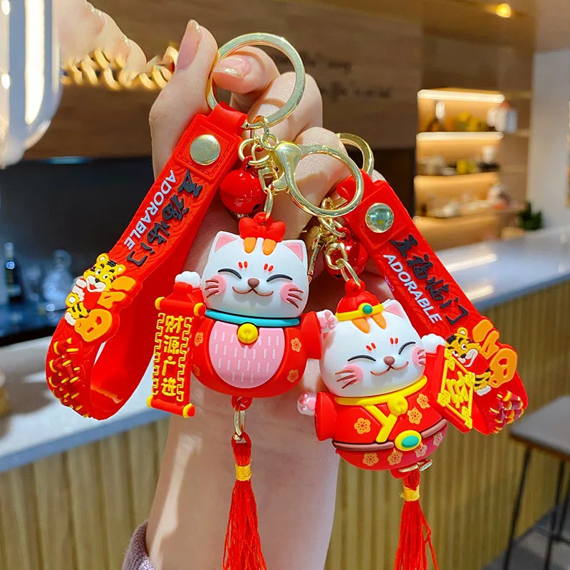 Новый китайский элемент брелок с кисточкой женский в виде кошки подвеска для