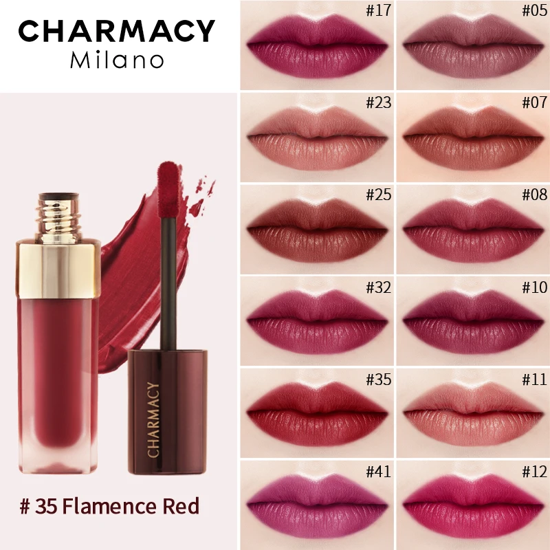 

Водостойкий блеск для губ CHARMACY, матовый бархатный стойкий Жидкий блеск для губ 12 цветов, Макияж для губ, тинт для губ, косметика для красоты