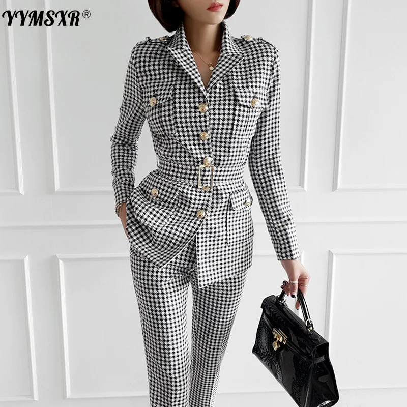 Women's Professional Suits Two-piece Autumn and Winter Fashion Ladies Office Plaid Suit Jacket Casual Slim Female Pants