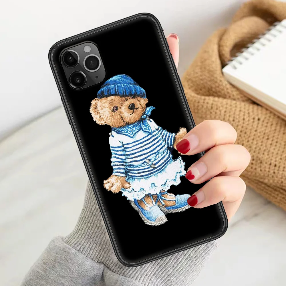 

brand Italy fashion bear Phone Case Cover Hull For iphone 5 5s se 2 6 6s 7 8 12 mini plus X XS XR 11 PRO MAX black pretty cover