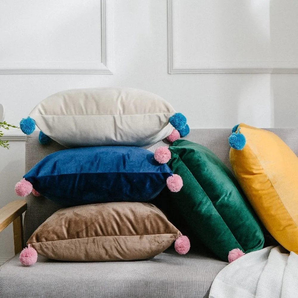 18 дюймов мягкий бархат Pom чехол для подушки роскошный плюшевый мяч Накладка