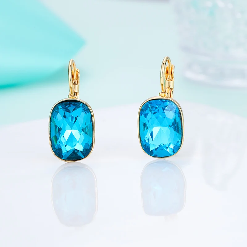 gold-lake blue Женские квадратные серьги-гвоздики MAIKALE, большие винтажные разноцветные серьги с австрийским кристаллом из фианита, ювелирные изделия со стразами для вечеринки - Окраска металла: gold-lake blue