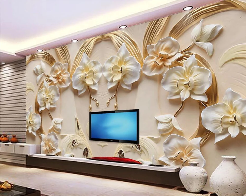 Пользовательские обои 3D бабочка Орхидея рельеф фон стены скандинавские