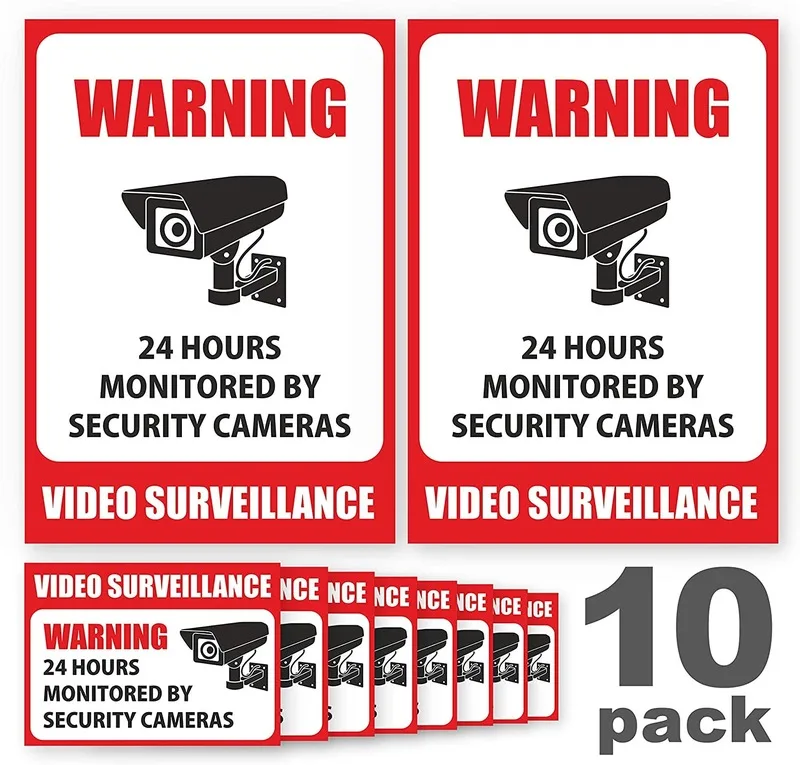 Упаковка из 10 шт. видеонаблюдения Знак наклейки виниловые в закрытом помещении и