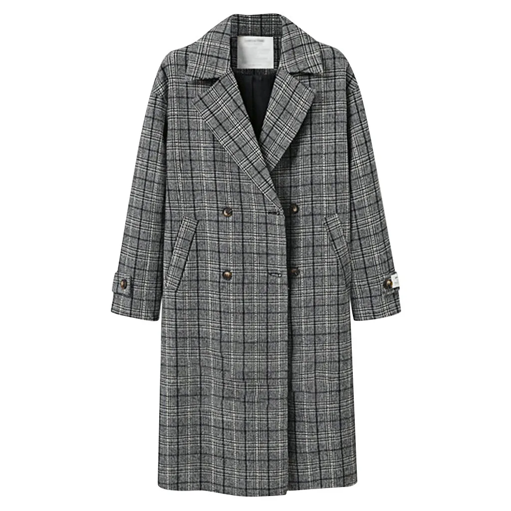 Классическое дамское пальто SAGACE свободное двубортное большого размера с