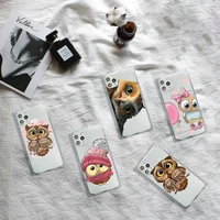 cute animal owl phone case transparent for iphone 7 8 11 12 se 2020 mini pro x xs xr max plus