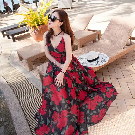 Летнее женское платье без рукавов с цветочным принтом вечерние платья длинное