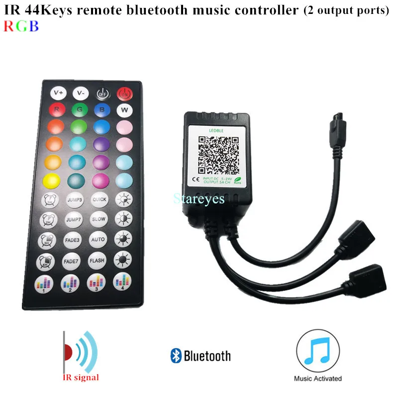 

IR 24 44 keys Remote Bluetooth Music RGB Controller DC5-24V Control by Smart phone APP for Colorful Led Light Strip