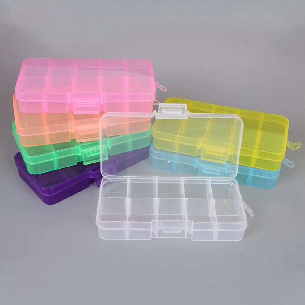 10 Slots Plastic Storage Jewelry Box Compartment Adjustable Container For Beads Earring Box For Jewelry Organizer Rectangle Case