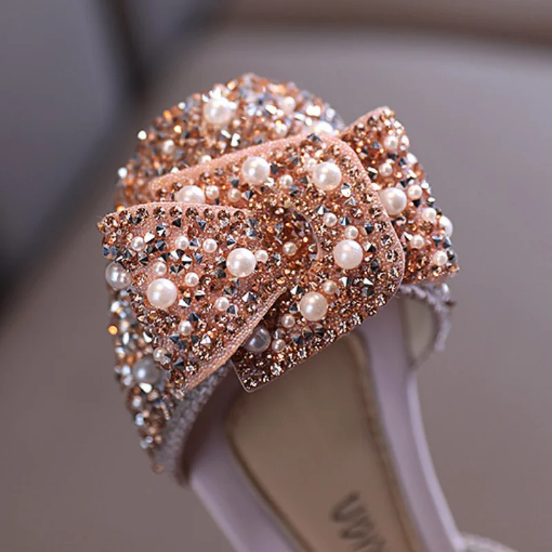 Туфли Мэри Джейн шикарные с Стразы и жемчугом на липучке для девочек красивые