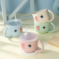 2022 baby feeding bottle kids cup silicone sippy children leakproof drinking cups cartoon infant straw handle wheat straw
