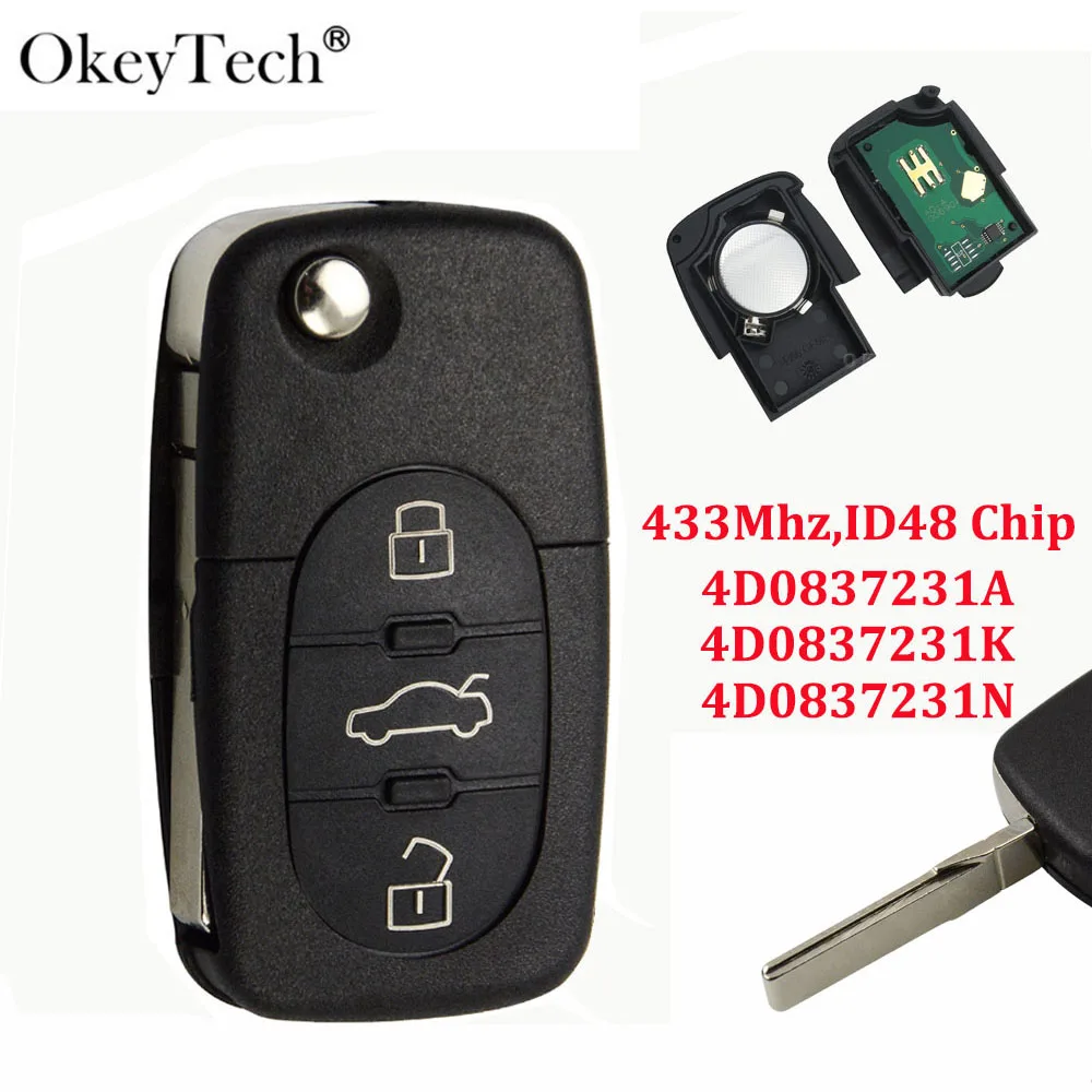 OkeyTech дистанционный переключатель ключ для Audi A3 A4 A6 A8 B5 TT RS4 Quattro старых моделей 433 МГц ID48 чип Флип складной HU66 лезвие 4D0837231A