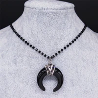 afawa 2022 horns natural stone stainless steel bohemian necklace for women black color necklaces jewelry gargantilla n b2s04