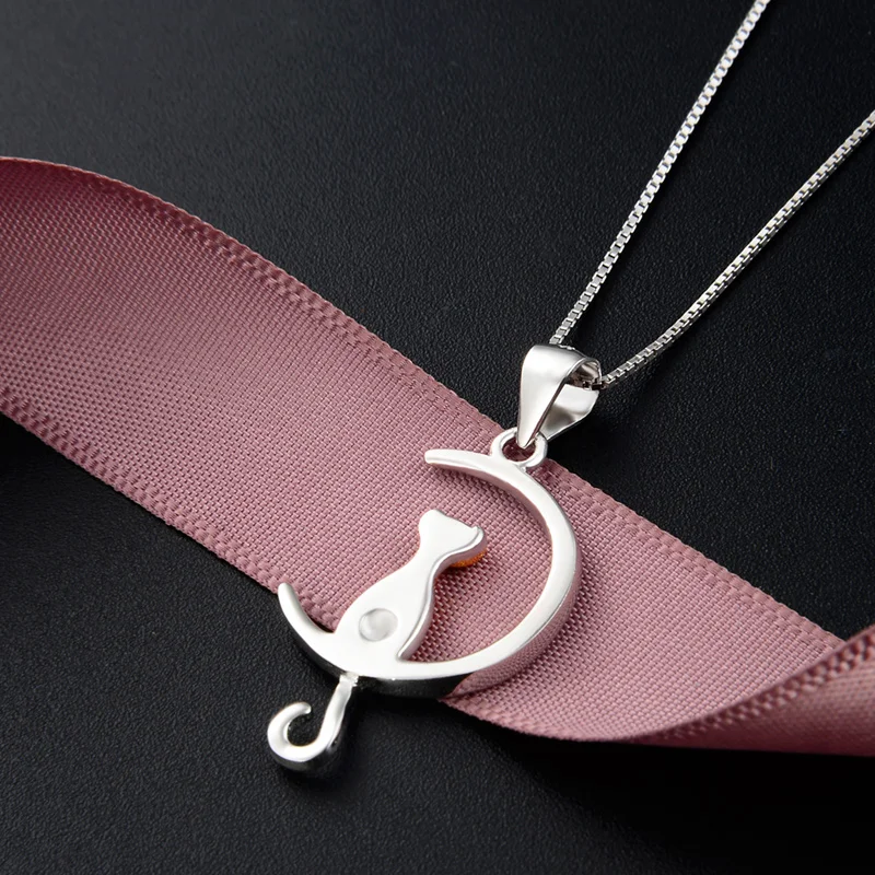 

s925 Pure silver cat necklace ladies fashion collarbone chain pendant jewelry