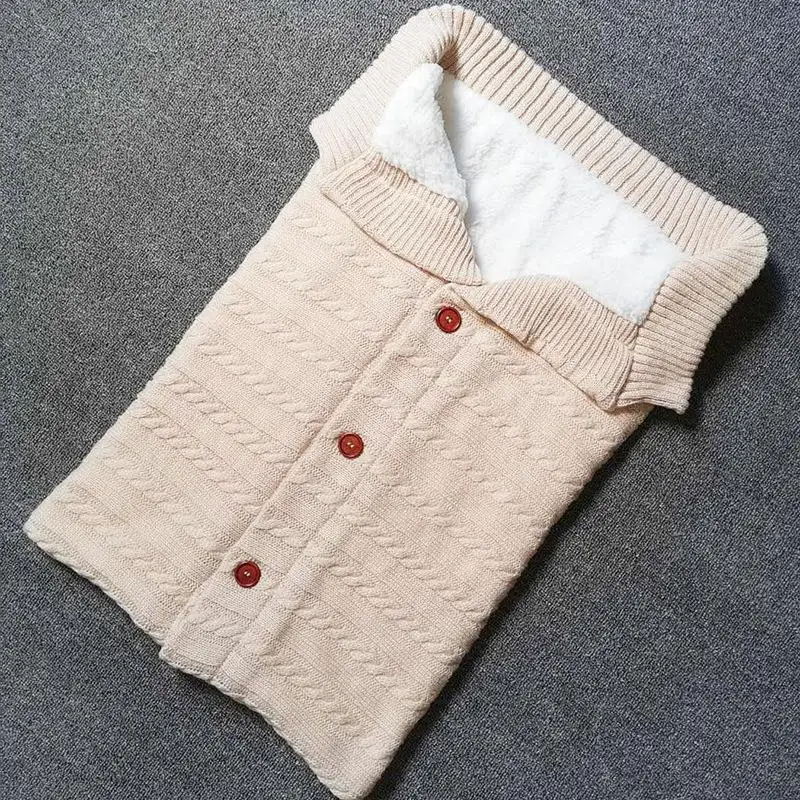 Теплые зимние спальные мешки для новорожденных вязаная Пеленка на пуговицах