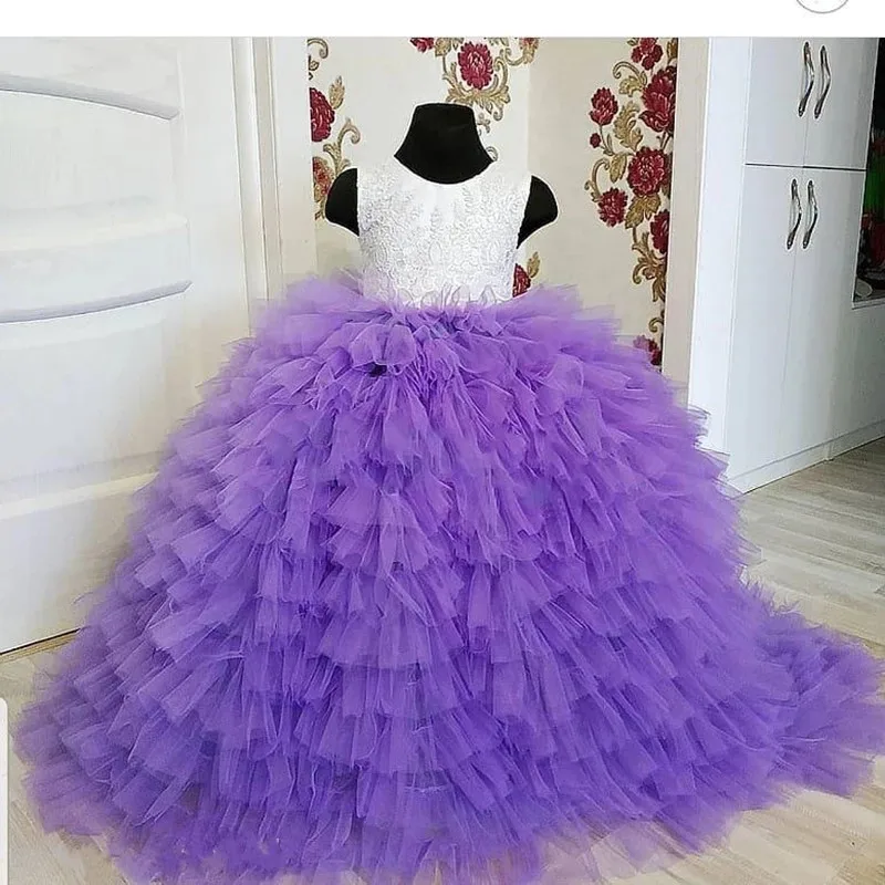 

Custom Flower Girl Dress Layered Tulle Princess Children Pageant Gown Kids Birthday Party Dress for Girls Special Occasion
