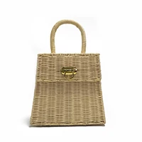 Beige Корейский стиль ручной работы ретро соломенная сумка сумочка из ротанга для женщин с природой дерева - Цвет: Beige