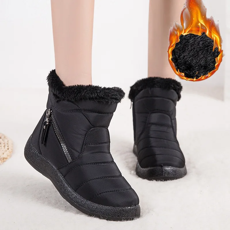 

Женские ботинки, Зимние непромокаемые ботинки с нескользящей подошвой, с плюшевой подкладкой, на молнии, ботильоны на низком каблуке, 2021