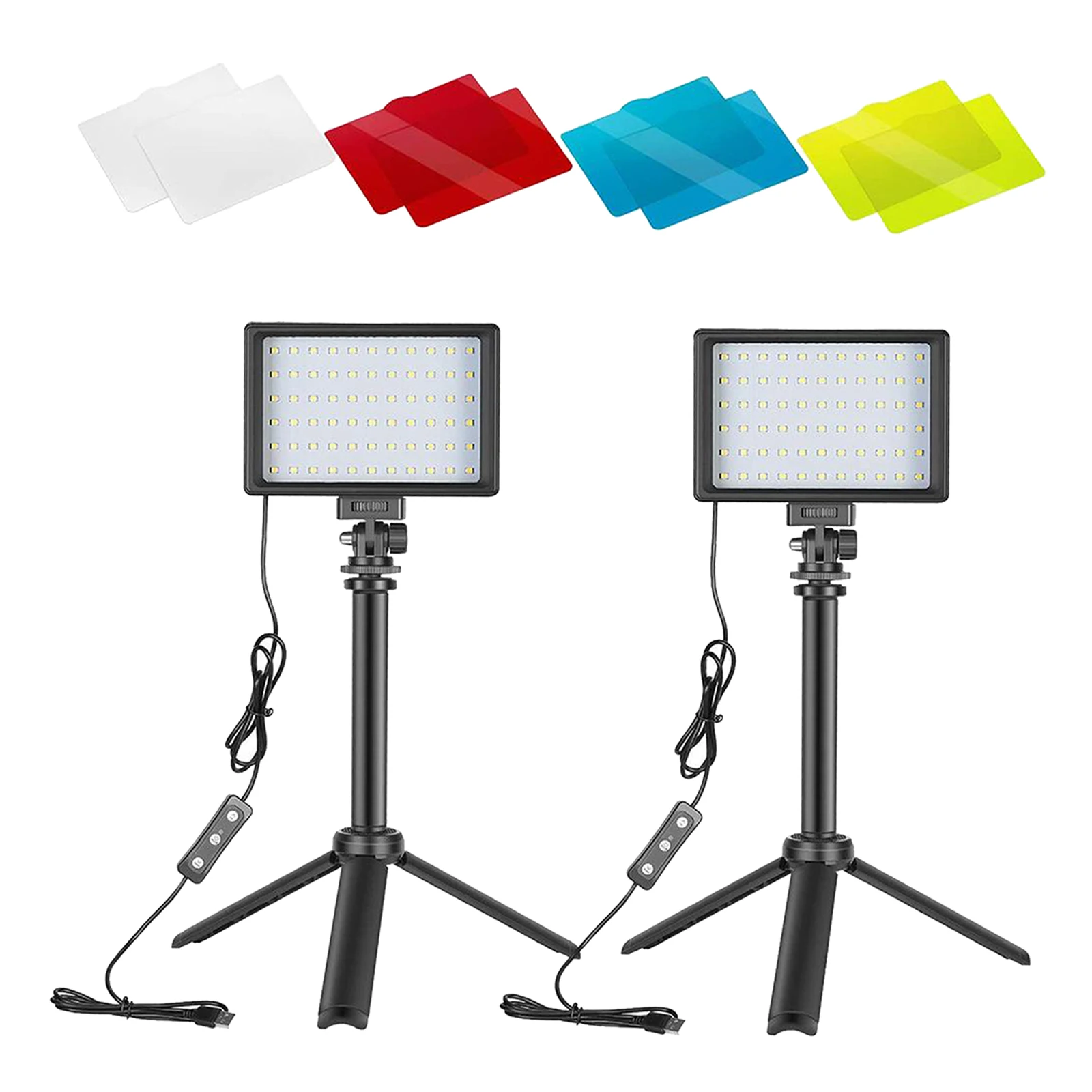 

Pack of 2 USB 66 LED Video Lights with Tripod Color Filters for Table