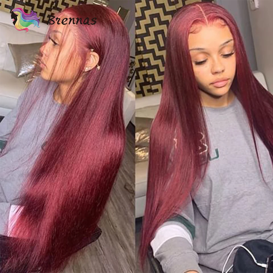 

Burgundy Color 1b99j Straight 4x4 Closure Lace Human Hair Wigs Straight 13X1 T Part Lace Wig Pre Plucked Brazillian Remy Hair