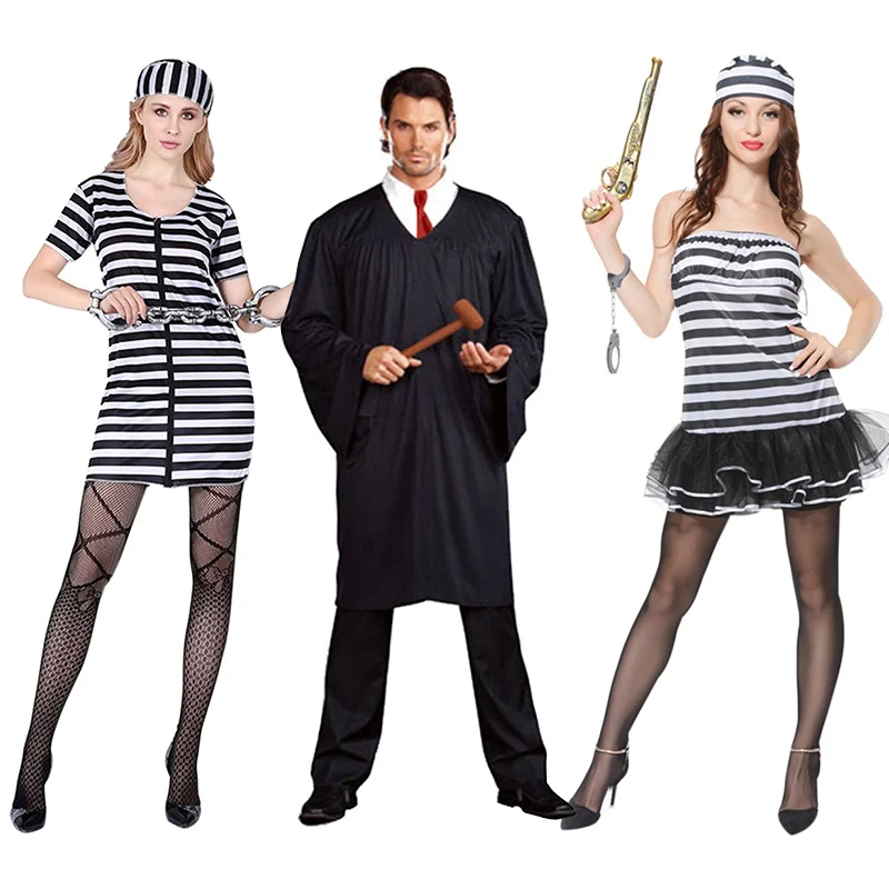 Костюм в полоску для косплея на Хэллоуин униформа мужчин и женщин классический