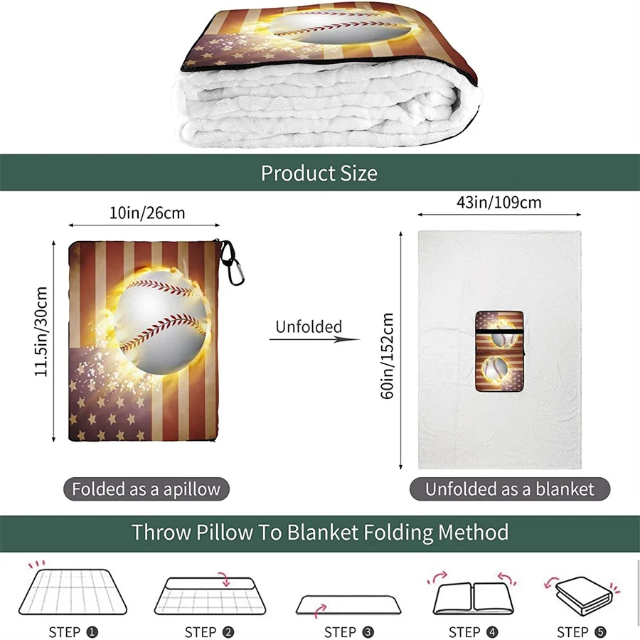 barato Beisebol Bandeira Americana Viagem Travesseiro Cobertor 2-em-1 Mochila Cinta E Compacto Avião Saco Apoio Lombar 60x43 Polegadas