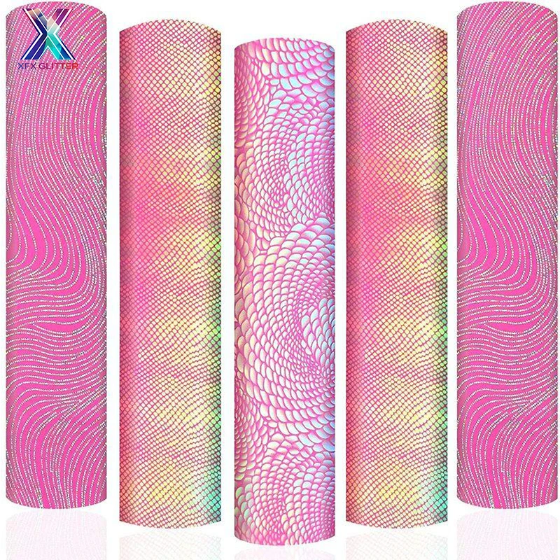 XINFANGXIU Голографический лазерный синий теплопередающий виниловый Cricut листы 5 шт. 12x10 дюймов ящерица волнистые узорчатые футболки утюжок HTV