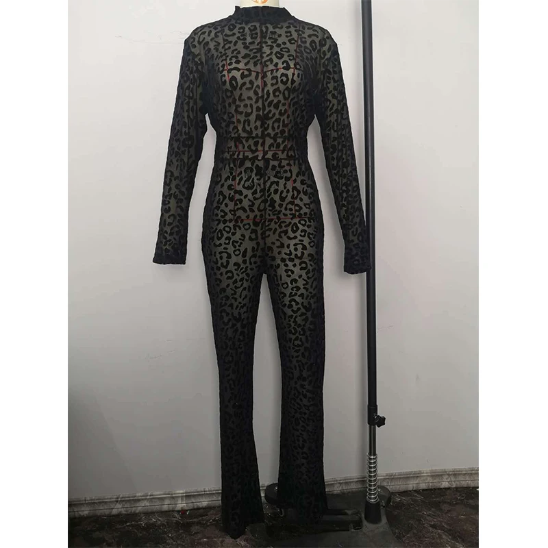 

Plus Size Women Rompers Long Sleeve Sexy Transparent Lace Jumpsuit Club Outfit Black Dot Elegant See Through Jumpsuit Streetwear