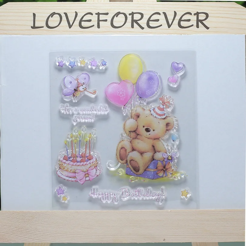 С Днем Рождения Торт медведь прозрачные штампы для Making/изготовление карт/штамп