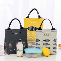 waterproof oxford tote lunch bag large capacity thermal food picnic lunch bags for women kid men fish pattern