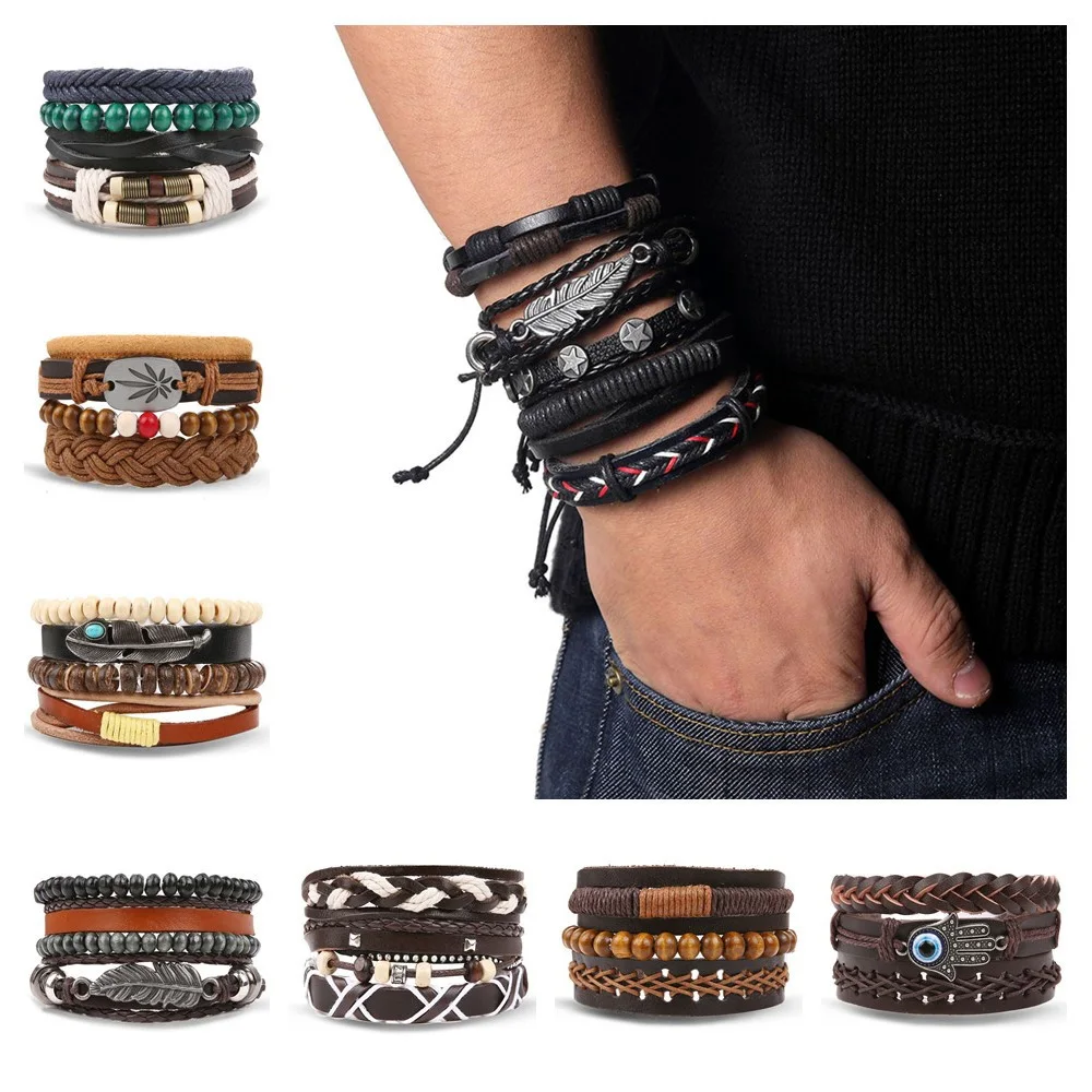 Женские винтажные Браслеты ручной вязки многослойные браслеты с перьями и