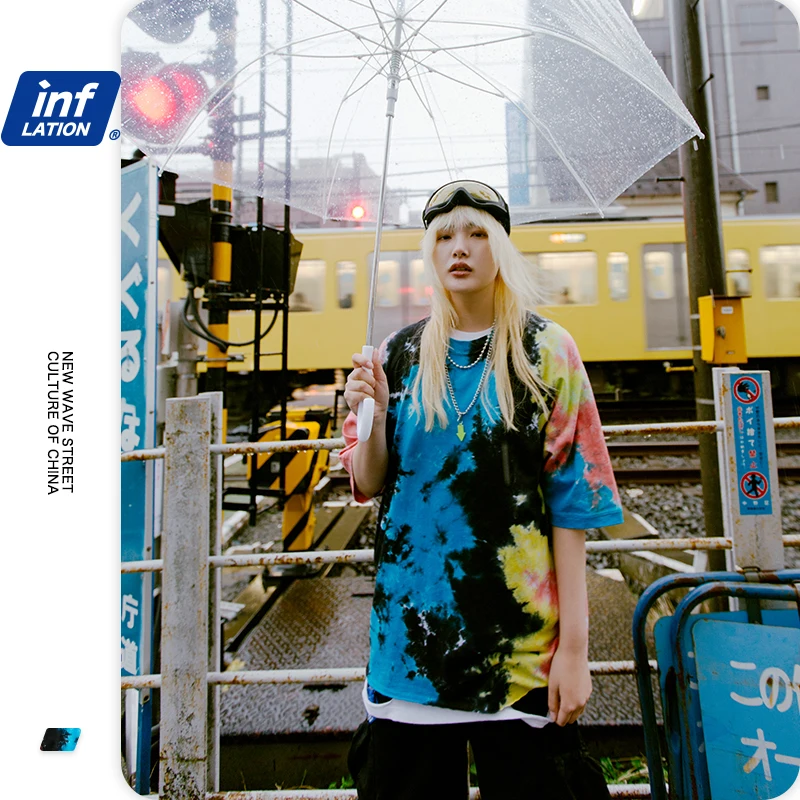 INFLATION Мужская футболка оверсайз с краской для галстука хлопковая Повседневная