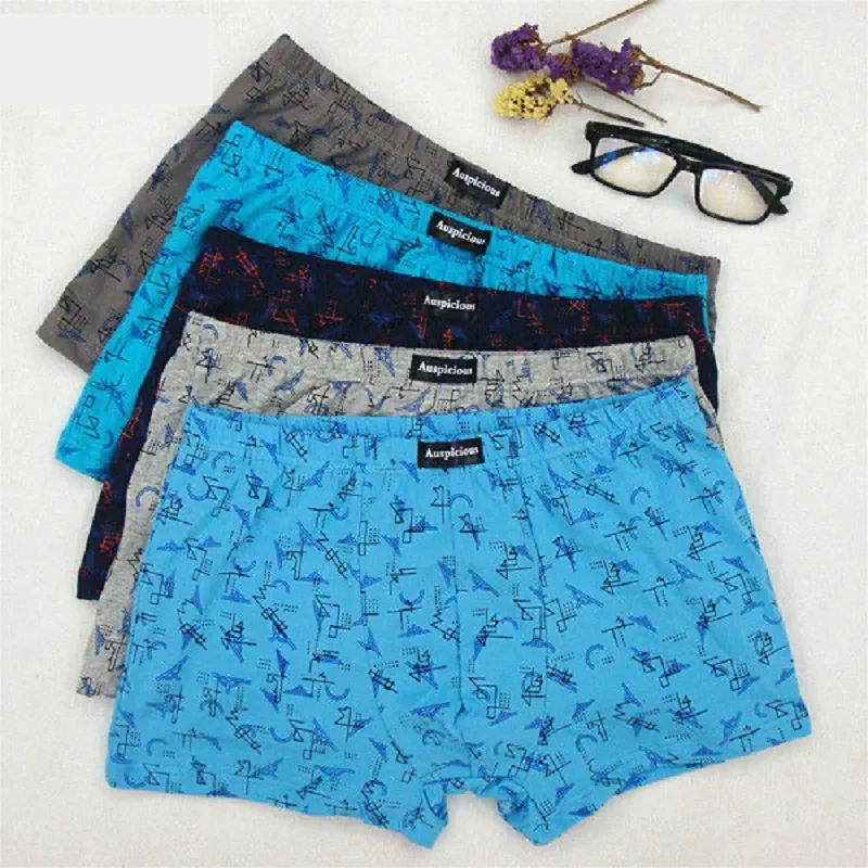 4PCS/Lot 6XL 5XL 4XL Men's Underwear Cotton Boxer Underpants Mid Waist Printed Boys Shorts Young Middleaged Fatty Large Size